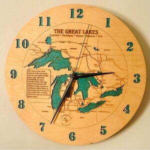 Great Lakes 3D Nautical Map Wood Wall Clock